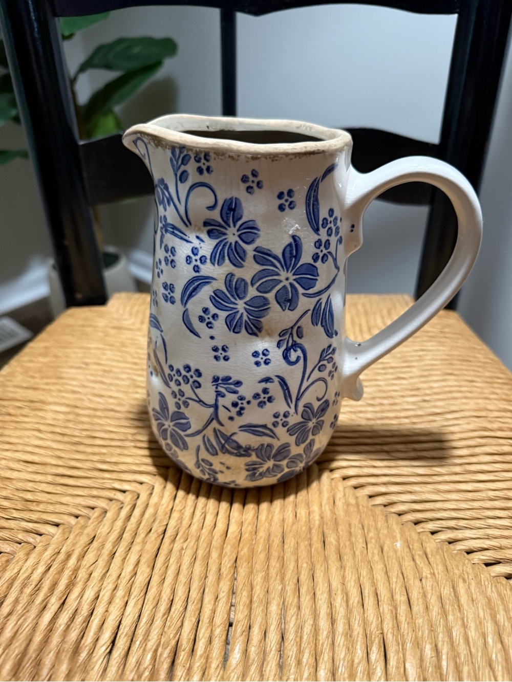Blue Floral Ceramic Pitcher - Classic Decorative Pitcher